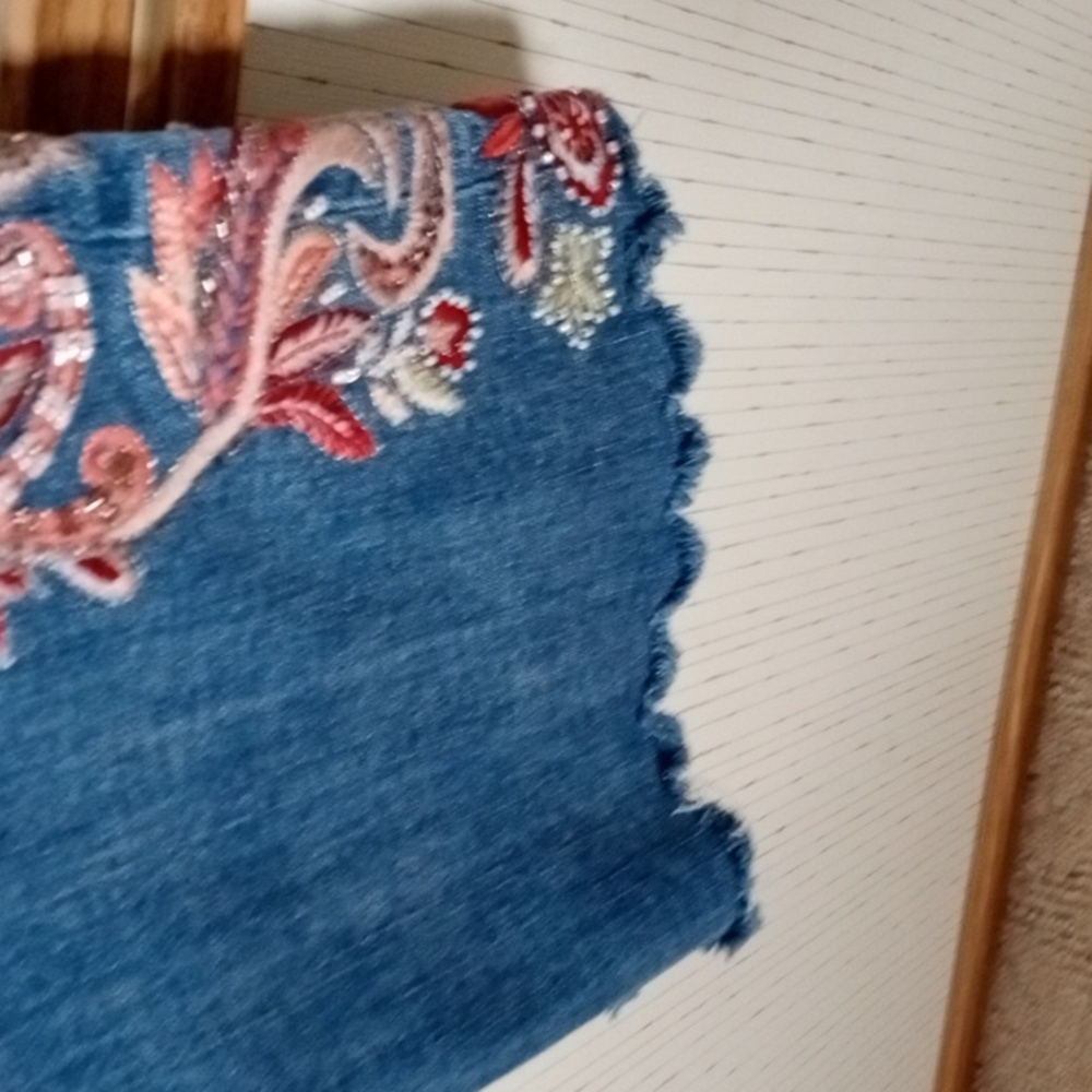 Soft Surroundings Blue Jeans with Floral Embroidery, Festival, Artistic, - Picture 5 of 7